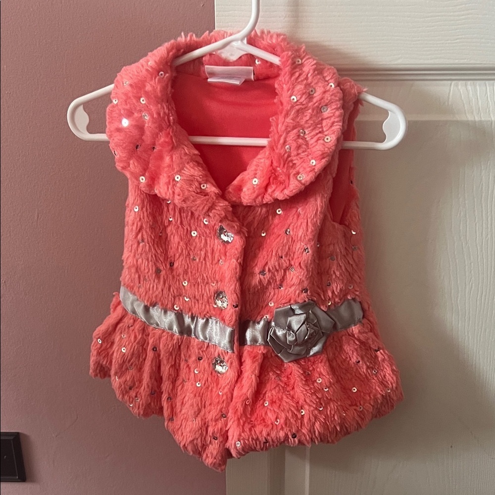 Little Lass Pink Sequin Vest with Silver Accents